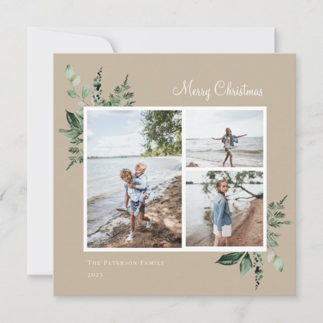 Elegant Watercolor Botanical Greenery Photo Julkort (Framsida)