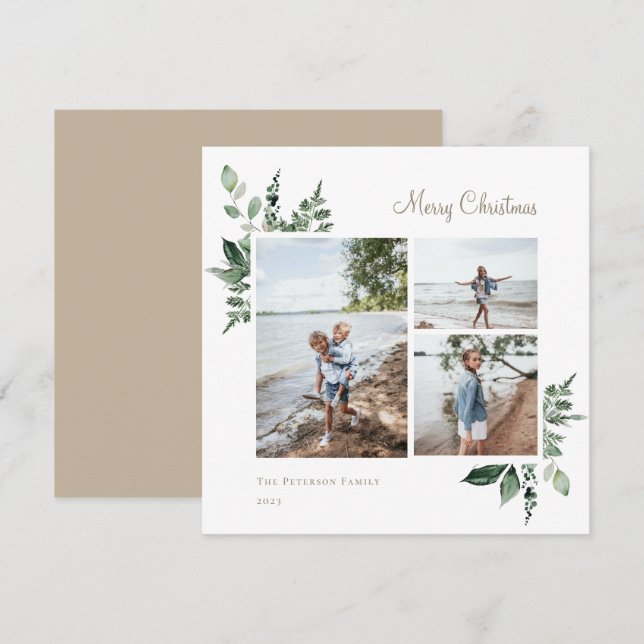 Elegant Watercolor Botanical Greenery Photo Julkort (Fram/baksida)