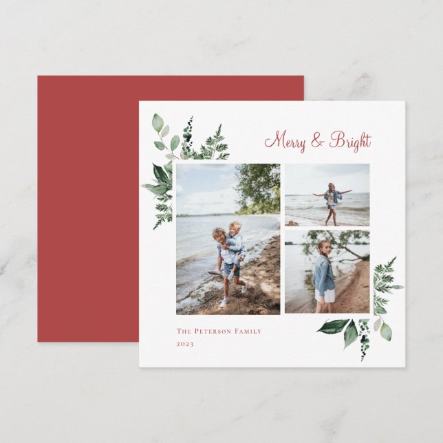 Elegant Watercolor Botanical Greenery Photo Julkort (Fram/baksida)