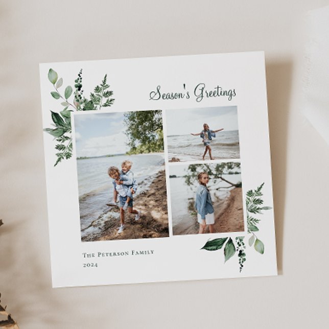 Elegant Watercolor Botanical Greenery Photo Julkort (Skapare uppladdad)