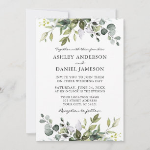 Elegant Watercolor Botanical Grey Bröllop Inbjudningar