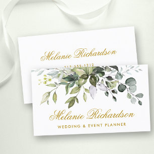 Elegant Watercolor Botanical Grey Guld Visitkort