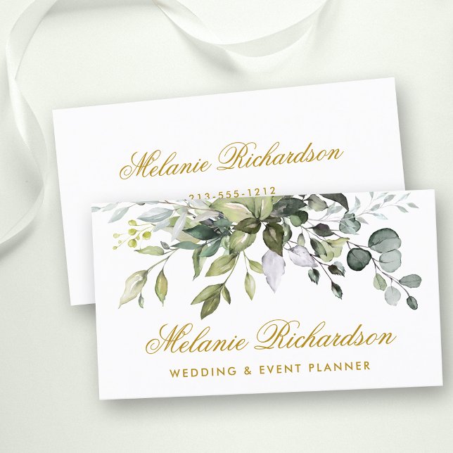 Elegant Watercolor Botanical Grey Guld Visitkort (Customize to change text size, color or text style.)