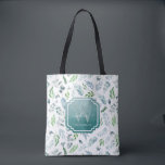 Elegant Watercolor Botanical Grey Monogram Tygkasse<br><div class="desc">Elegant Watercolor Botanical Grey Monogram Tote Bag. Har vattenfärgsfärgad löv i skuggor av grönt och blå pastellform.</div>