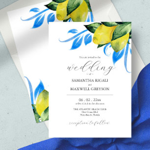 Elegant Watercolor Botanical Lemon Mediterranean Inbjudningar