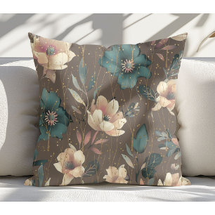 Elegant Watercolor Botanical Mönster Mocha Kudde