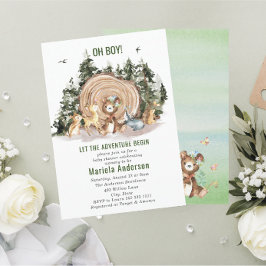 Elegant Watercolor Boy Äventyr startade Baby Show Inbjudningar