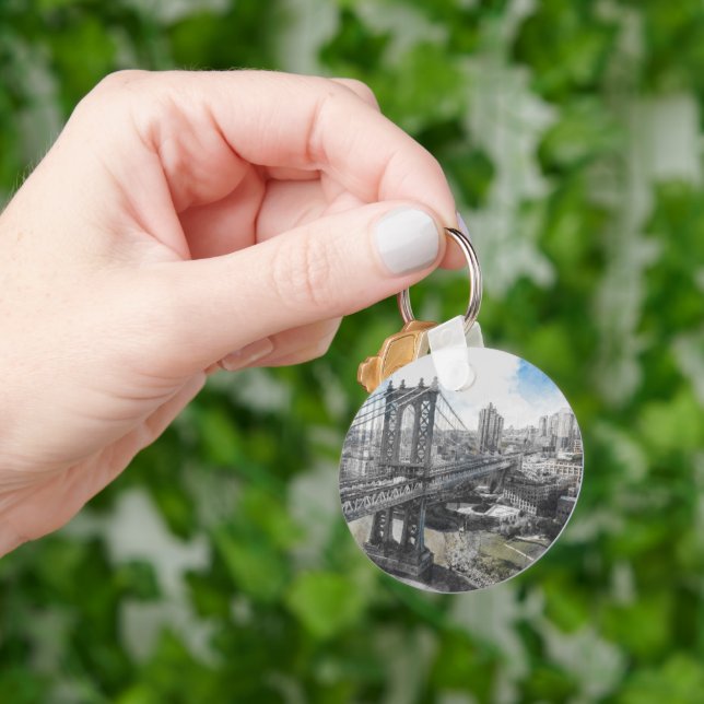Elegant Watercolor Brooklyn Bridge NYC Nyckelring (Hand)