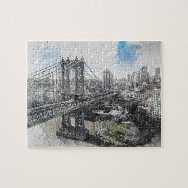 Elegant Watercolor Brooklyn Bridge NYC Pussel (Horisontell)