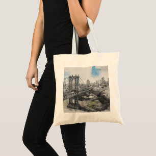 Elegant Watercolor Brooklyn Bridge NYC Tygkasse