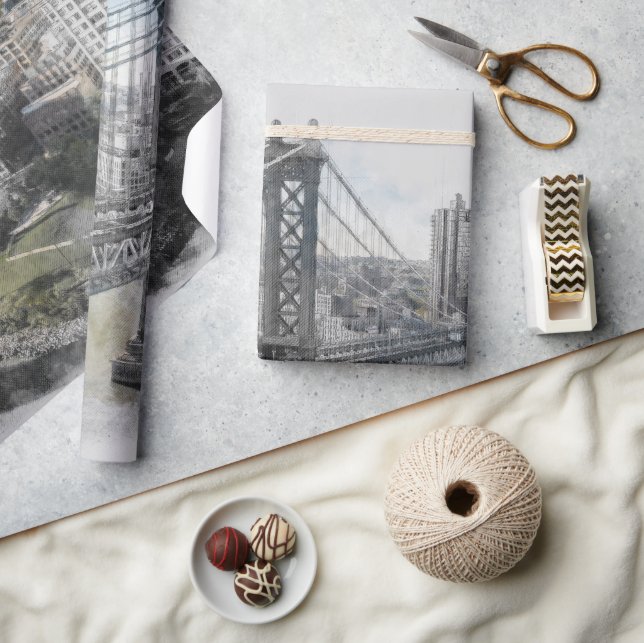 Elegant Watercolor Brooklyn Bridge Wrapping Papper Presentpapper (Hantverk)