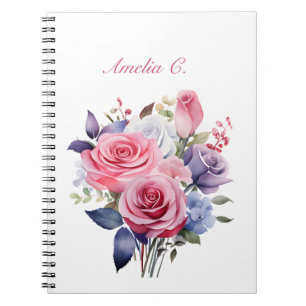 Elegant Watercolor Bukett med rosor White Notebook Anteckningsbok