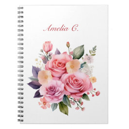 Elegant Watercolor Bukett med rosor White Notebook Anteckningsbok