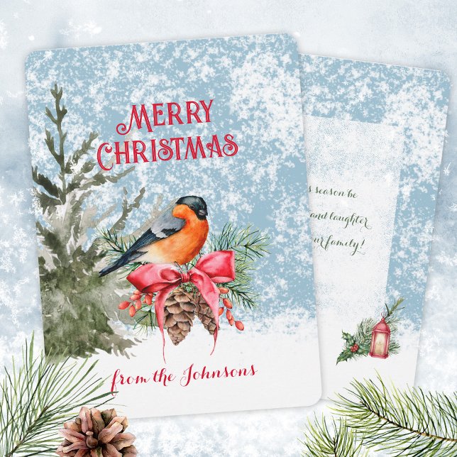 Elegant Watercolor Bullfinch Winter Bird Julkort (Elegant Watercolor Bullfinch Winter Bird Holiday Card ©Susanne Sachers - Sunny Mind Design 🌞)
