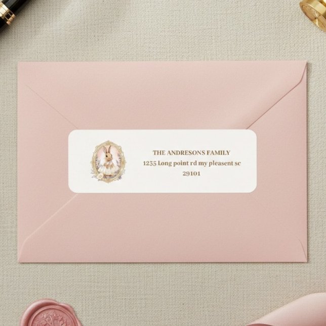 Elegant Watercolor Bunny  Returadress Etikett (Skapare uppladdad)