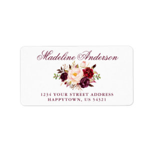 Elegant Watercolor Burgundy Blommigt Adress Adressetikett