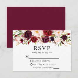 Elegant Watercolor Burgundy Blommigt Bröllop OSA Kort
