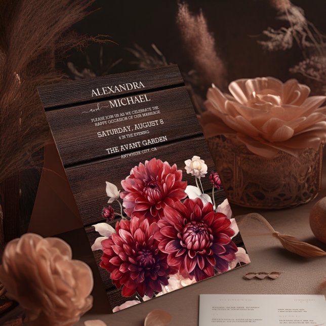 Elegant Watercolor Burgundy Dahlia Bröllop Inbjudningar (Skapare uppladdad)