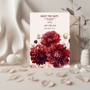 Elegant Watercolor Burgundy Dahlia Bröllop Spara Datumet
