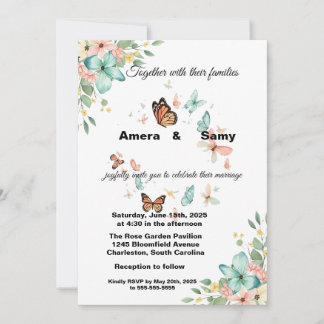 Elegant Watercolor Butterfly Floral Wedding Invita Inbjudningar