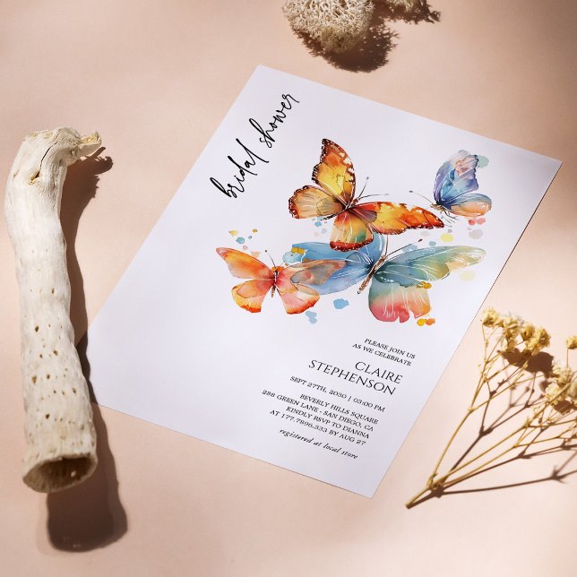 Elegant Watercolor Butterfly Möhippa Inbjudan (Personalized Elegant Watercolor Butterfly Bridal Shower Invite)