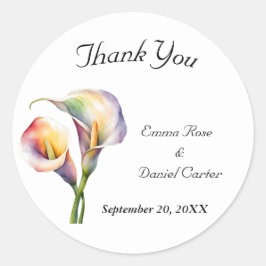 Elegant Watercolor Calla Lilies Romantic Blommigt Runt Klistermärke