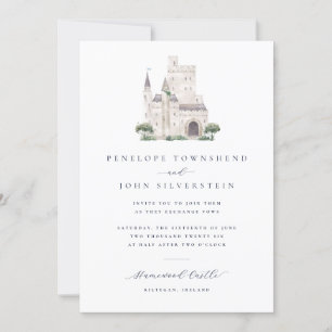 Elegant Watercolor Castle Illustration Bröllop Inbjudningar
