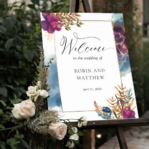 Elegant Watercolor Celestial Welcome Bröllop Sign Poster
