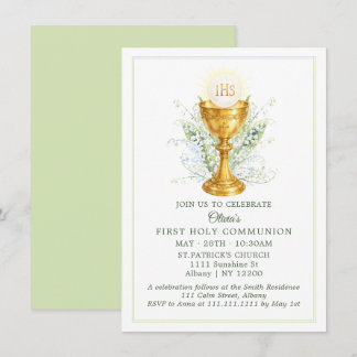 Elegant Watercolor Chalice First Holy Communion Inbjudningar