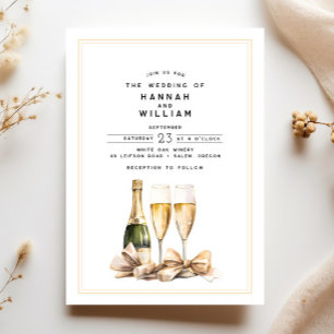 Elegant Watercolor Champagne Bow Bröllop Inbjudningar