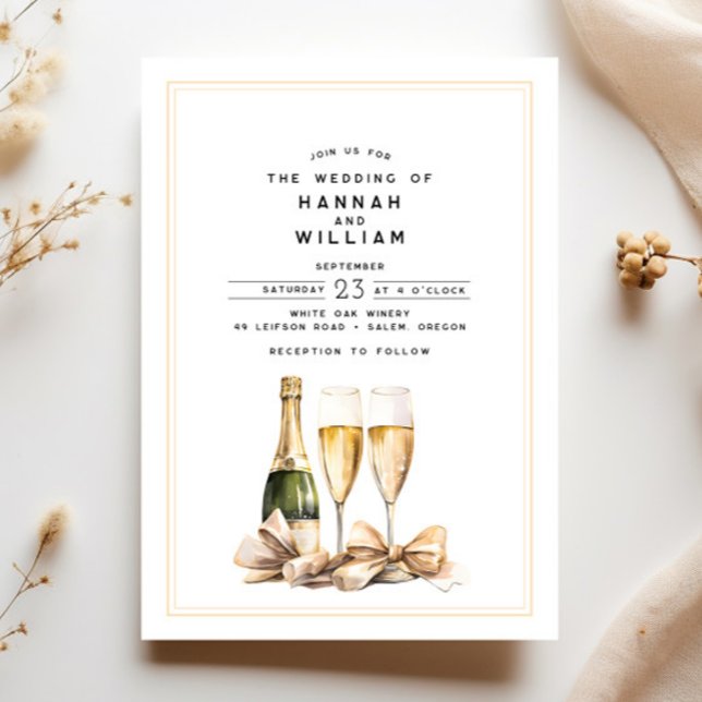 Elegant Watercolor Champagne Bow Bröllop Inbjudningar (Skapare uppladdad)