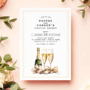 Elegant Watercolor Champagne Bow Par Shower Inbjudningar