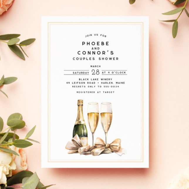 Elegant Watercolor Champagne Bow Par Shower Inbjudningar (Skapare uppladdad)