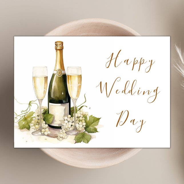 Elegant Watercolor Champagne Lycklig Bröllopsdag Kort (Skapare uppladdad)