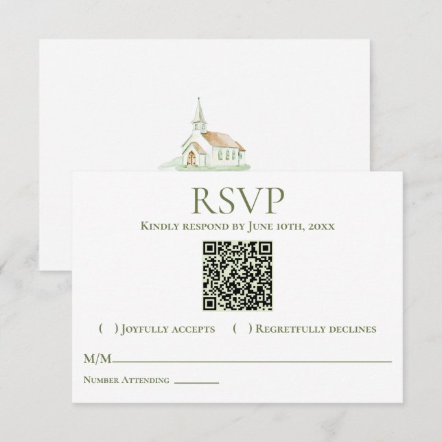 Elegant Watercolor Chapel Wedding  OSA Kort (Fram/baksida)