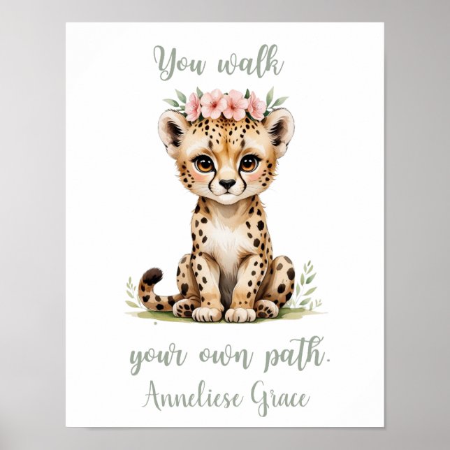 Elegant Watercolor Cheetah Girl's Nursery Anpassni Poster (Framsidan)