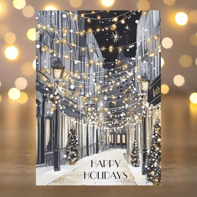 Elegant Watercolor Chic Gold Black Happy Holidays Julkort (Skapare uppladdad)