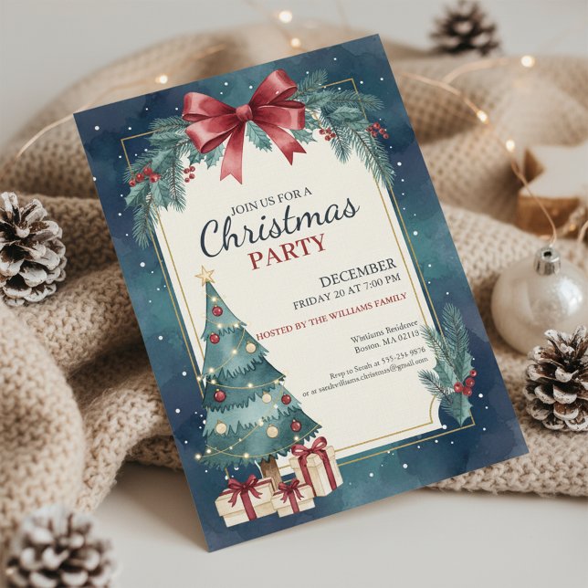 Elegant Watercolor Christmas Party Invitation Inbjudningar (Watercolor Christmas Invite)