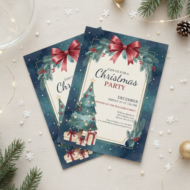 Elegant Watercolor Christmas Party Invitation Inbjudningar (Elegant Holiday Party)
