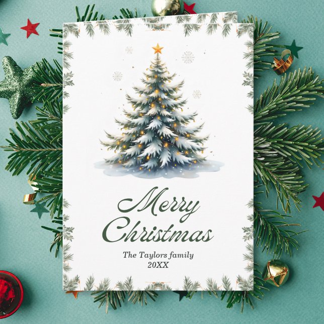 Elegant Watercolor Christmas Tree Helgkort (Elegant Watercolor Christmas Tree Folded Holiday Card)