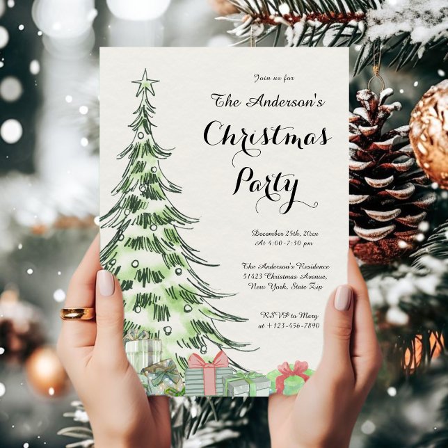 Elegant Watercolor Christmas Tree Party  Inbjudningar (Skapare uppladdad)