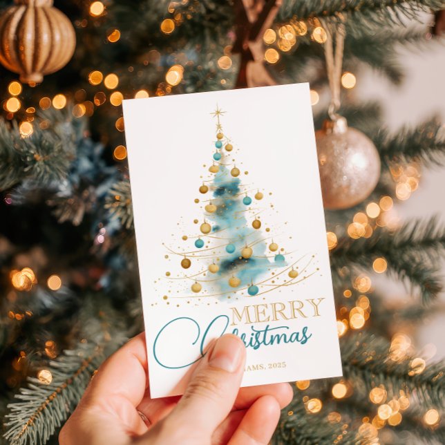 Elegant Watercolor Christmas Tree Photo Julkort (Skapare uppladdad)