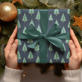Elegant Watercolor Christmas Tree Wrapping Paper Presentpapper
