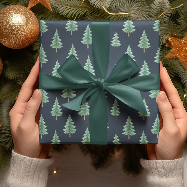 Elegant Watercolor Christmas Tree Wrapping Paper Presentpapper (Skapare uppladdad)