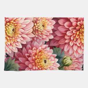 Elegant Watercolor Chrysanthemums Kökshandduk
