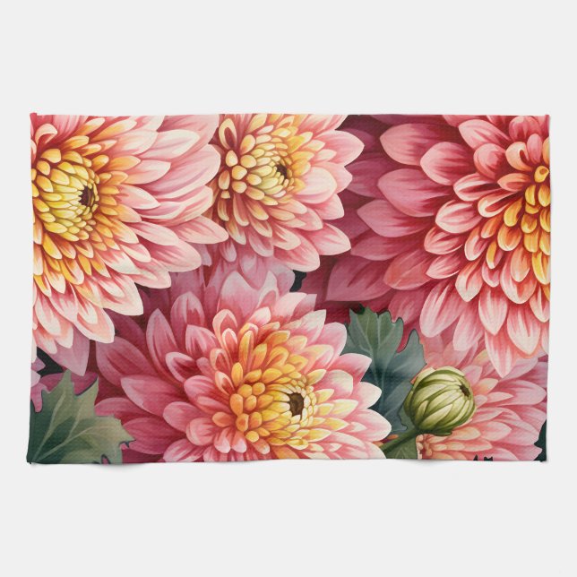 Elegant Watercolor Chrysanthemums Kökshandduk (Horisontell)