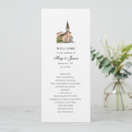 Elegant Watercolor Church Bröllop Flat Program