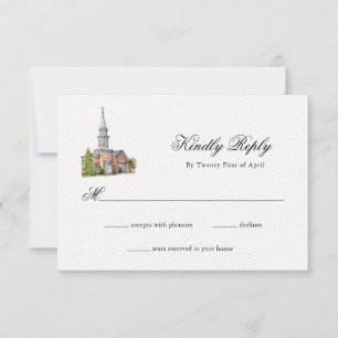 Elegant Watercolor Church bröllop OSA Kort