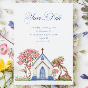 Elegant Watercolor Church Bröllop spara datum Inbjudningar