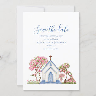 Elegant Watercolor Church Bröllop spara datum Inbjudningar